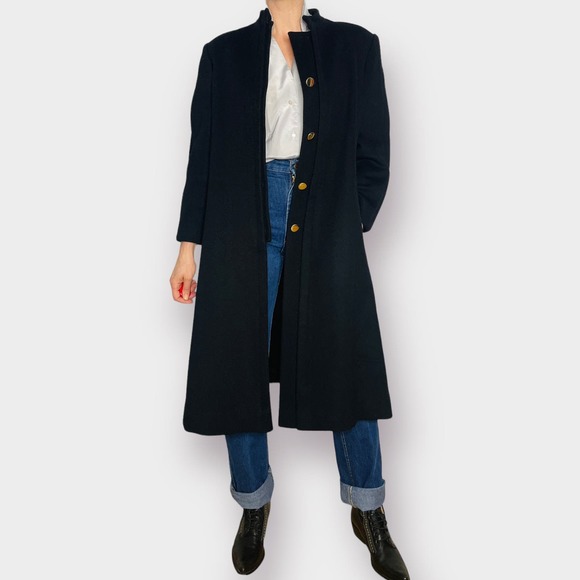 90s‎ Harve Bernard Black Wool Overcoat - Picture 1 of 6